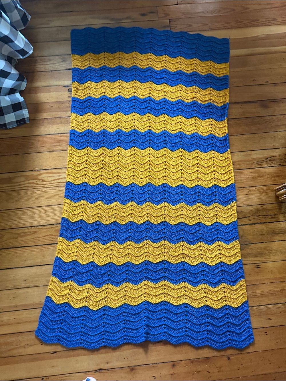 Striped Chevron Knit Throw Blanket in Blue and Gold